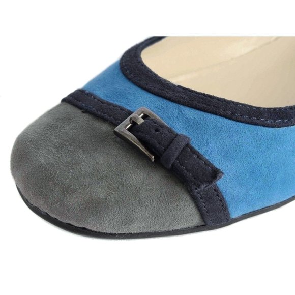 ANNE KLEIN Blue & Gray Colorblock Suede Buckle Flats NIB Size 6 - Picture 5 of 7